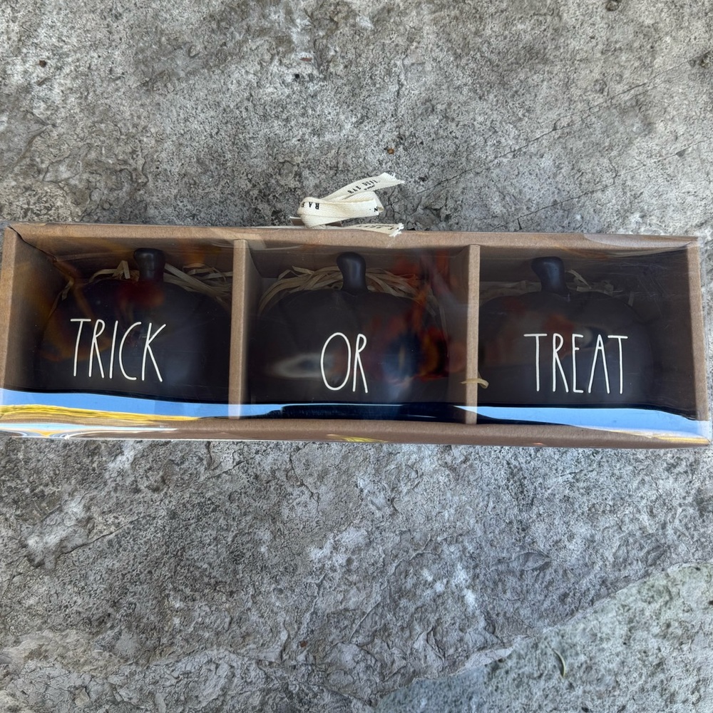 Rae Dunn TRICK OR TREAT Halloween Mini Pumpkins- Set of 3